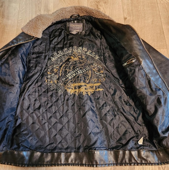 VTG Aeropostale Men Bomber Faux Leather Jacket Y2K Sherpa Top Gun
