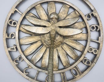 Cast Iron Dragonfly Garden Sundial On Daisy Flower Garden Farmhouse Decor 10"