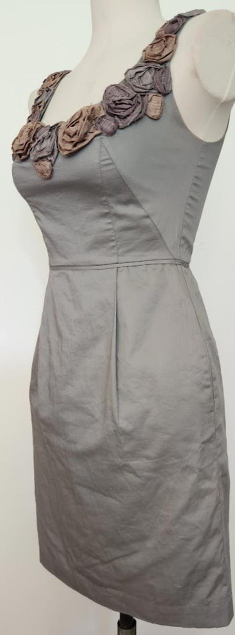 YOANA BARASCHI Anthropologie Coquette In the Wings Gray Floral Neck Y2K Dress 0 image 4