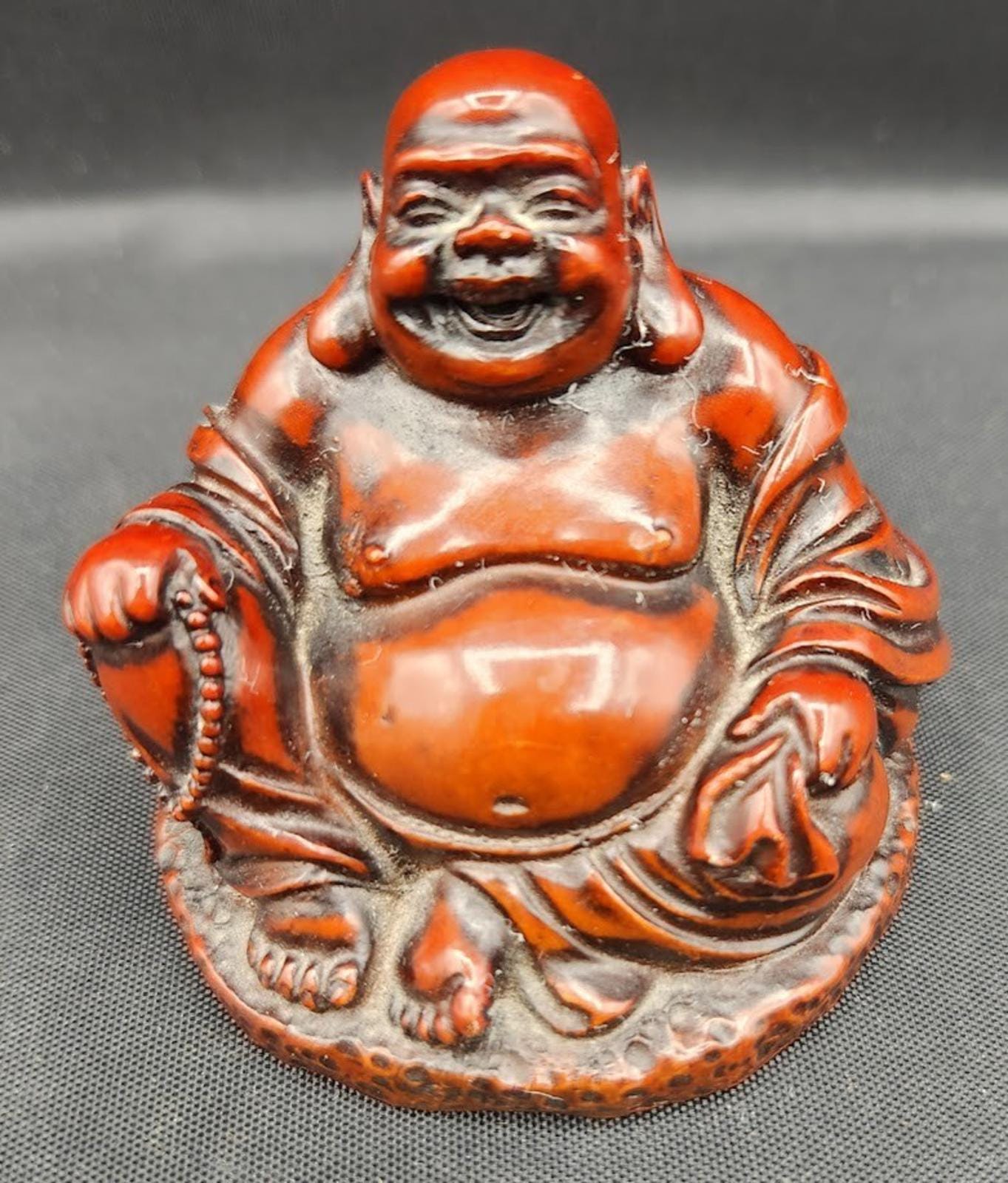 VTG Red Resin Laughing Buddha Feng Shui Prosperity Wealth