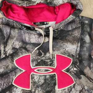 Under Armour Hoodie Womens Brown Pink Mossy Oak Camo Sweatshirt Pullover Large image 6