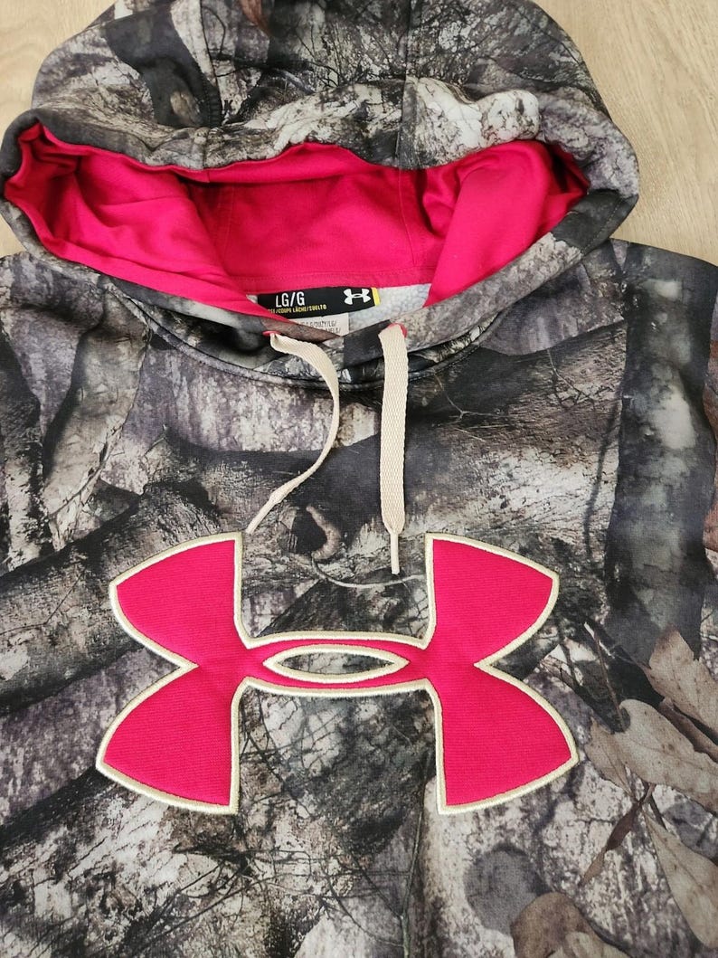Under Armour Hoodie Womens Brown Pink Mossy Oak Camo Sweatshirt Pullover Large image 6