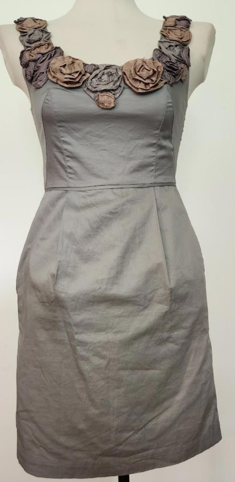 YOANA BARASCHI Anthropologie Coquette In the Wings Gray Floral Neck Y2K Dress 0 image 1