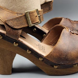 VTG Free People Brown Leather Strappy Slingback Ankle Strap Hippie Heels Size 7 image 8