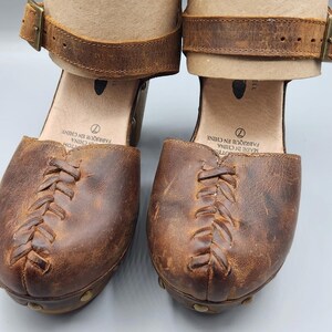VTG Free People Brown Leather Strappy Slingback Ankle Strap Hippie Heels Size 7 image 3