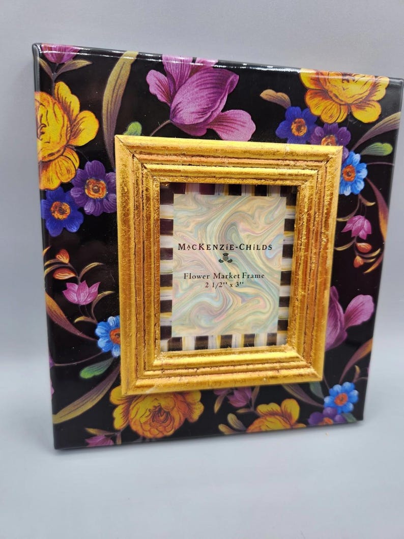 Cadre photo Mackenzie Childs, noir et pourpre, marché aux fleurs, 2,5 x 3 po., cadre 6 x 6 po. image 4