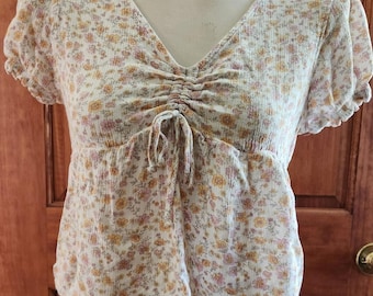 Babydoll de lechera con estampado floral de los años 90, estilo coqueto, estilo hada campesina, talla S