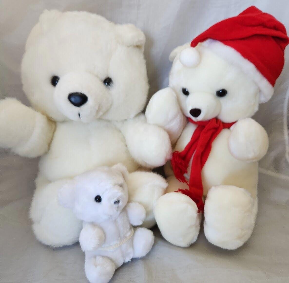 Vintage Christmas 1987 Plush White Polar Santa Bear Set of 3