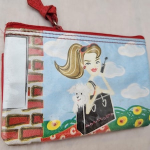 Rolfs Red Leather Organizer Wallet Card Coin Holder Zip Woman Shopper w/Dog