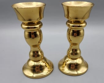 Vintage Set 2 Pustay Co West Winfield NY Solid Brass Candlestick MCM Decor 4.5"