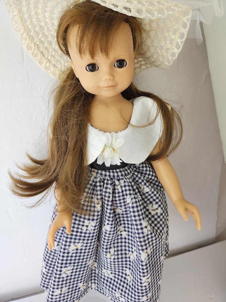 Muñeca GOTZ Puppe Puppenfabrik Alemania, cuerpo de vinilo, 18", cabello castaño y ojos soñolientos, caja imagen 4