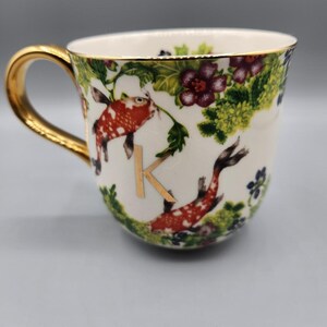 K Anthropologie x Lou Rota Nature Table Monogram Coffee Mug K Koi Fish Gold Trim image 4