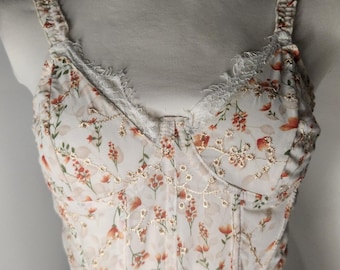 Vintage Floral Eyelet Lace Bustier Corset Coquette Fairy Babydoll Cami Top Sz S