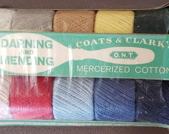 Vintage Thread Coats Clark's Darning Mending Spools Box 10 Season Shades + More
