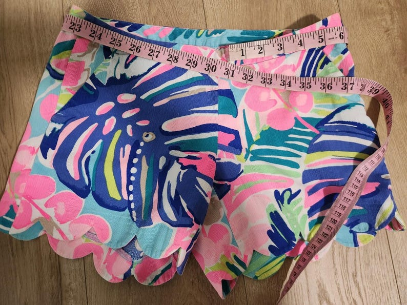 Lilly Pulitzer Buttercup Magnolia Pink Blue Scallop Hem Colorful Shorts Sz 0 image 6