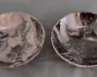 Sascha Brastoff SURF BALLET Pink & Platinum Swirl MCM Set 2 Footed Cereal Bowls