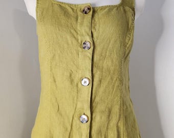 Madewell Linen Overall Jumper Dress Olive Green 100% Linen Button Front Sz 4