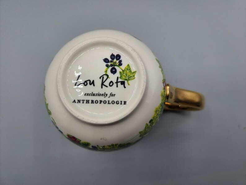 K Anthropologie x Lou Rota Nature Table Monogram Coffee Mug K Koi Fish Gold Trim image 7