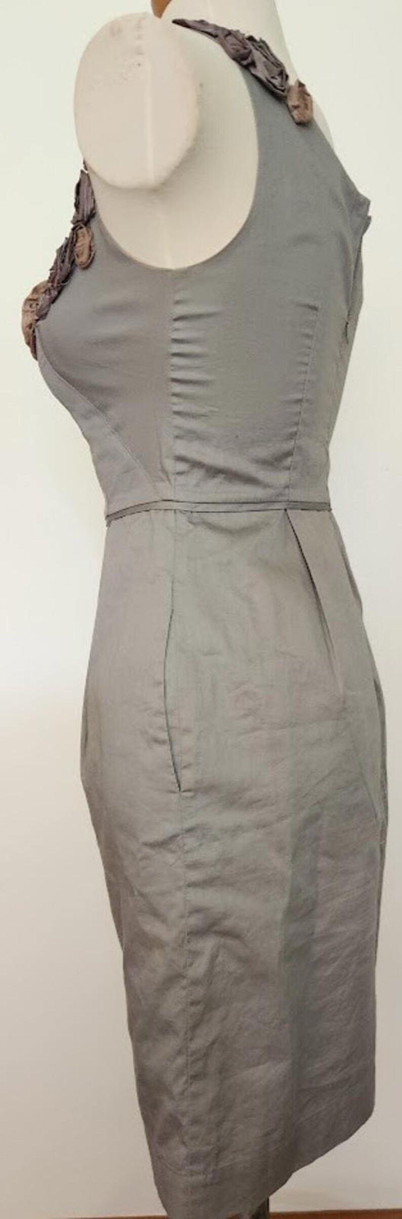YOANA BARASCHI Anthropologie Coquette In the Wings Gray Floral Neck Y2K Dress 0 image 5