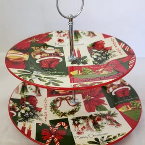 Vintage Martha Stewart Christmas Holiday Santa Macy's Ceramic 2-Tiered Server