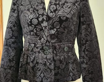 Ann Taylor Women Black Velvet Burnout Jacket 4P Dark Fairy Romantic Whimsigoth