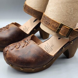 VTG Free People Brown Leather Strappy Slingback Ankle Strap Hippie Heels Size 7 image 2