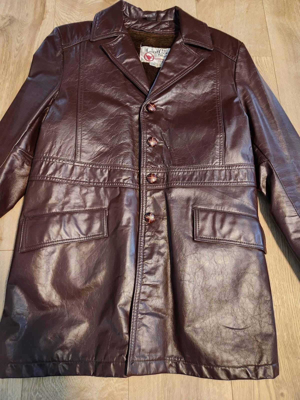 Vintage Sears Leather Shop Brown Leather Faux Fur Lined Jacket