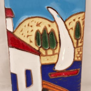 Italian European Handcrafted Terra Cotta Pottery Wall Hanging Tile Trivet 6x3&quot;