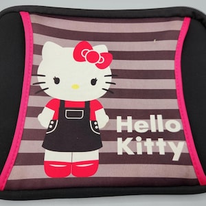 Sanrio Hello Kitty Laptop Tablet Ipad Case Sleeve Black Pink Stripe 10.5x8"