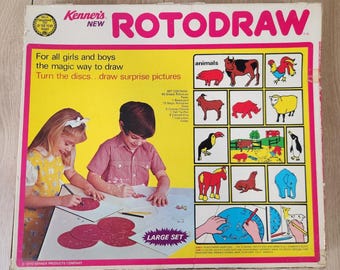 Vintage 1970 Rotodraw Animals Large Set Kenner Drawing for Kids in Box 12 Discs