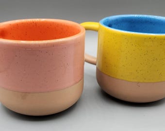 スターバックス テラコッタ ツートンカラー イエローピンク ロングハンドル コーヒーマグ 2個セット 355ml