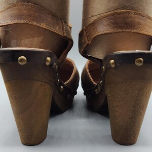 VTG Free People Brown Leather Strappy Slingback Ankle Strap Hippie Heels Size 7 image 10
