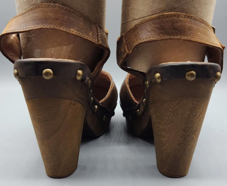 VTG Free People Brown Leather Strappy Slingback Ankle Strap Hippie Heels Size 7 image 10