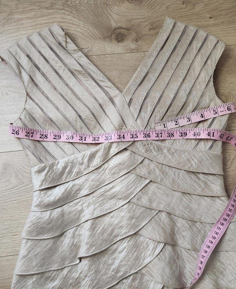 VTG Adrianna Papell Gold Metallic Tiered Ruffle Sleeveless Mermaid Maxi Dress 6 image 15