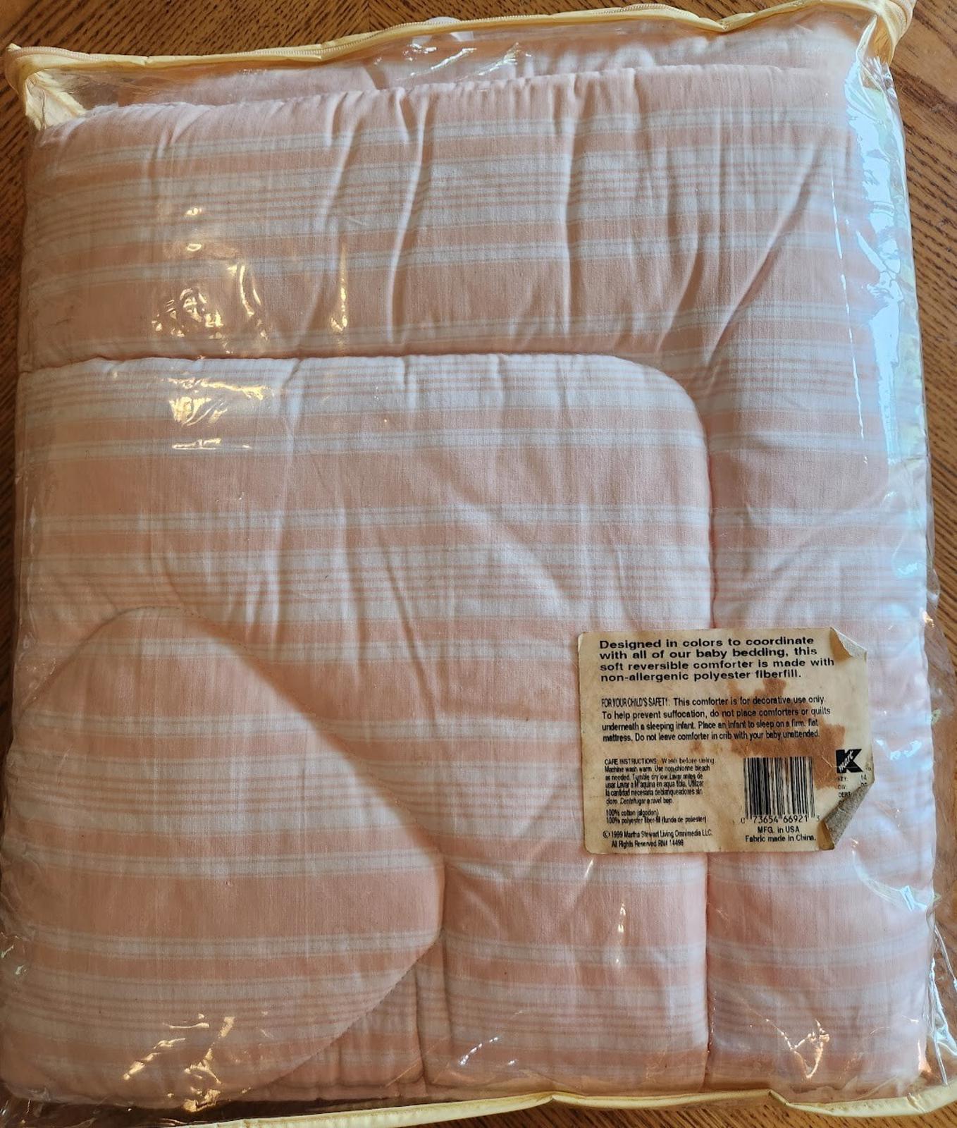 VTG Martha Stewart Reversible Pink White Stripes Baby Crib Comforter 33x42\, image size:1358x1600