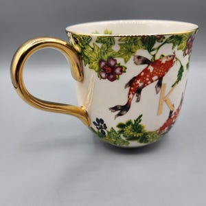 K Anthropologie x Lou Rota Nature Table Monogram Coffee Mug K Koi Fish Gold Trim image 2