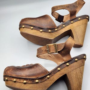 VTG Free People Brown Leather Strappy Slingback Ankle Strap Hippie Heels Size 7 image 12