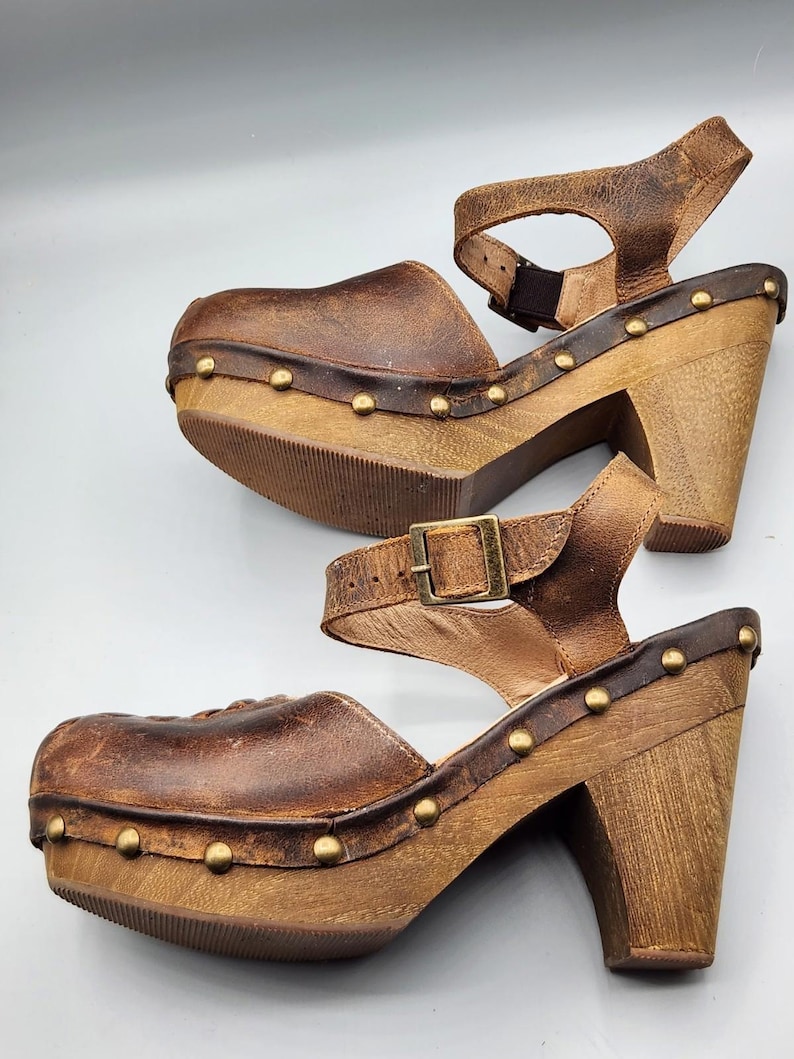 VTG Free People Brown Leather Strappy Slingback Ankle Strap Hippie Heels Size 7 image 12