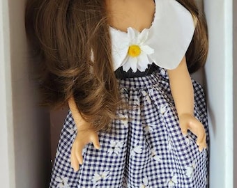 Muñeca GOTZ Puppe Puppenfabrik Alemania, cuerpo de vinilo, 18", cabello castaño y ojos soñolientos, caja