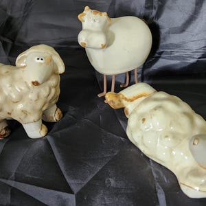 VTG Set 3 Ceramic Whimsical Anthropomorphic Lamb Sheep Rustic Pottery Figurines