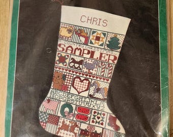 VTG Bucilla Christmas Heirloom Cross Stitch Kit Christmas Stocking Sampler New