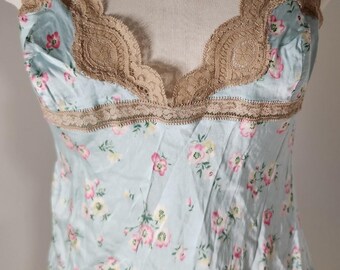 VTG Victorias Secret Garden Fairy Floral Satin Lace Babydoll Y2K Slip Dress Sz M