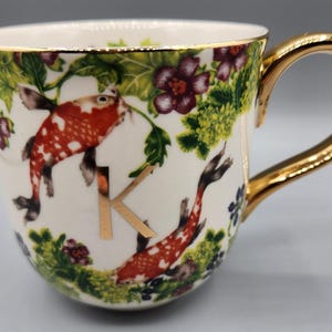 K Anthropologie x Lou Rota Nature Table Monogram Coffee Mug K Koi Fish Gold Trim image 1