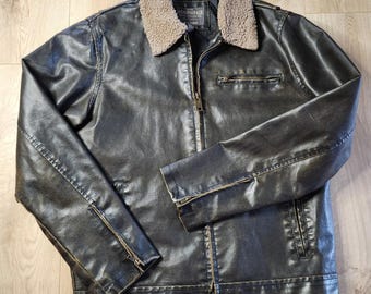 VTG Aeropostale Men Bomber Faux Leather Jacket Y2K Sherpa Top Gun