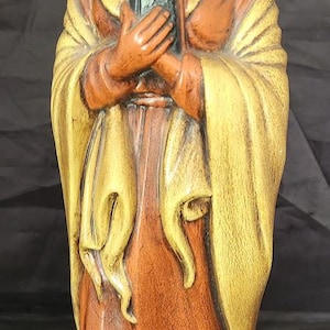 Vintage Ceramic 15&quot; Tall Pilgrim Colonial Woman Figurine w/Bible Thanksgiving