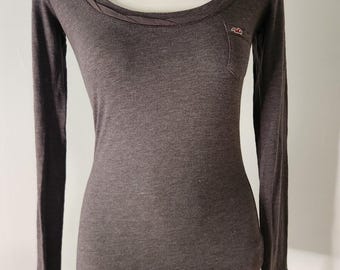 VTG Y2K Hollister Bella Elena Deep Scoop Neck Long Sleeve Tee Top Gray XS Preppy