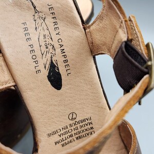 VTG Free People Brown Leather Strappy Slingback Ankle Strap Hippie Heels Size 7 image 7