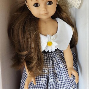 Muñeca GOTZ Puppe Puppenfabrik Alemania, cuerpo de vinilo, 18", cabello castaño y ojos soñolientos, caja imagen 2