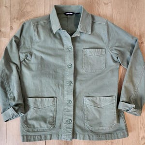 Lands End Shacket Women Green Button Barn Chore Shirt Jacket Button Pockets Sz M