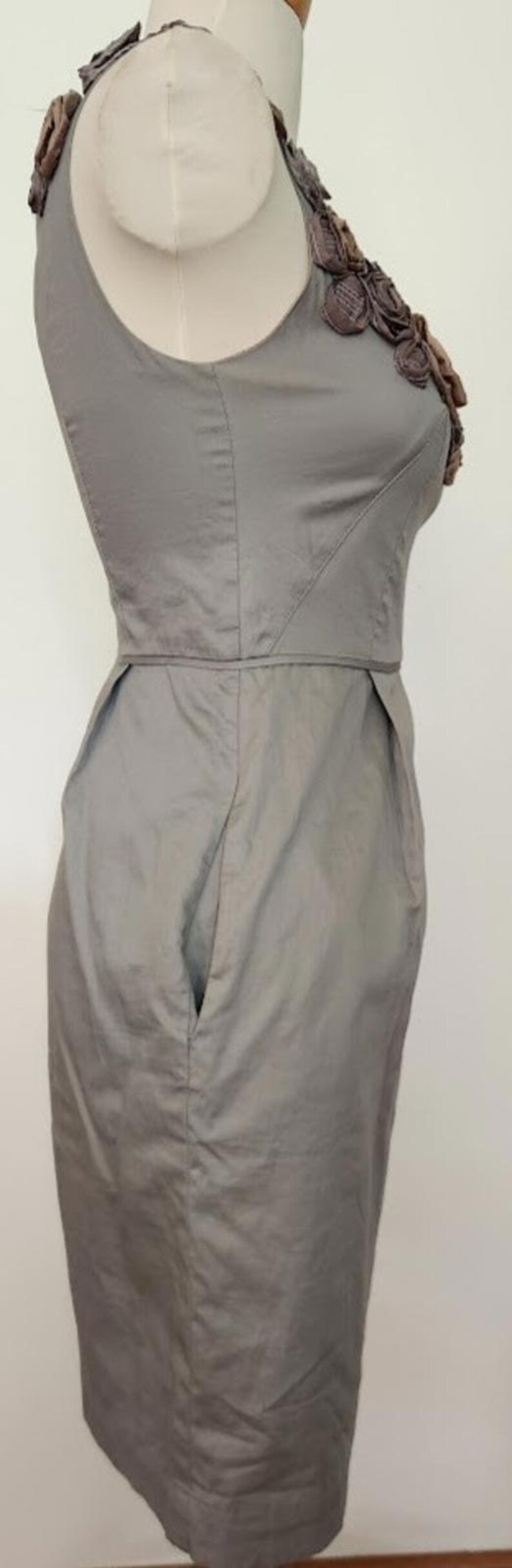 YOANA BARASCHI Anthropologie Coquette In the Wings Gray Floral Neck Y2K Dress 0 image 6